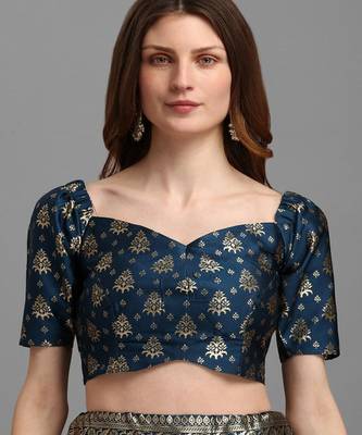 Teal Blue & Gold Woven Design Semi Stitched Lehenga & Unstitched Choli Dupatta 2