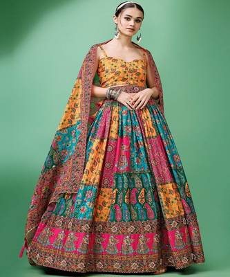 Ethnic Motifs Printed Silk Semi Stitched Lehenga & Unstitched Blouse With Dupatta 1