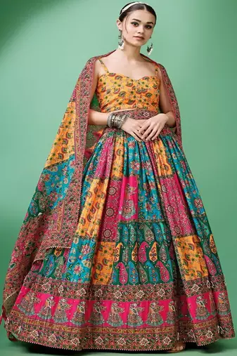 Ethnic Motifs Printed Silk Semi Stitched Lehenga & Unstitched Blouse With Dupatta