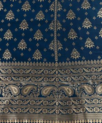 Teal Blue & Gold Woven Design Semi Stitched Lehenga & Unstitched Choli Dupatta 3