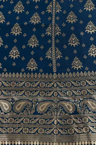Teal Blue & Gold Woven Design Semi Stitched Lehenga & Unstitched Choli Dupatta