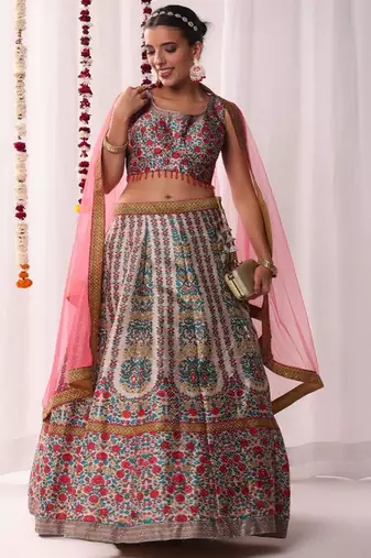 Floral Digital Printed Lehenga Choli With Dupatta & Matching Tassles