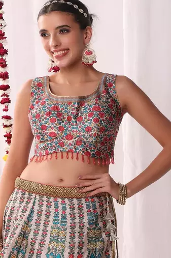 Floral Digital Printed Lehenga Choli With Dupatta & Matching Tassles
