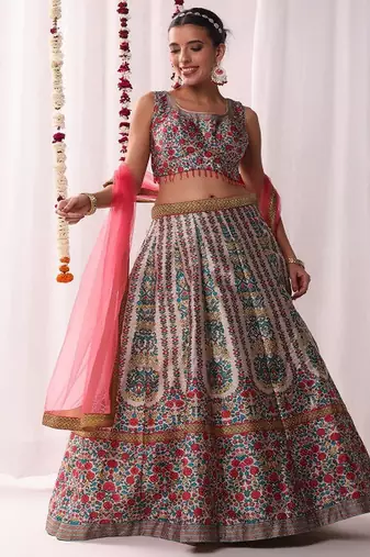 Floral Digital Printed Lehenga Choli With Dupatta & Matching Tassles