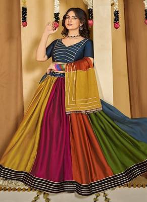 Embroidered Thread Work Semi Stitched Lehenga & Unstitched Blouse With Dupatta 1