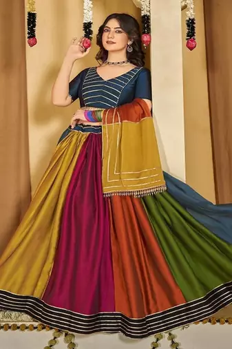 Embroidered Thread Work Semi Stitched Lehenga & Unstitched Blouse With Dupatta