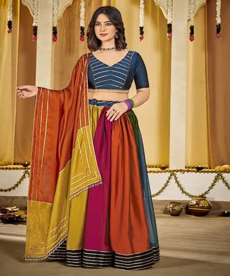 Embroidered Thread Work Semi Stitched Lehenga & Unstitched Blouse With Dupatta 2