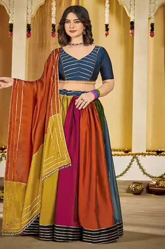 Embroidered Thread Work Semi Stitched Lehenga & Unstitched Blouse With Dupatta