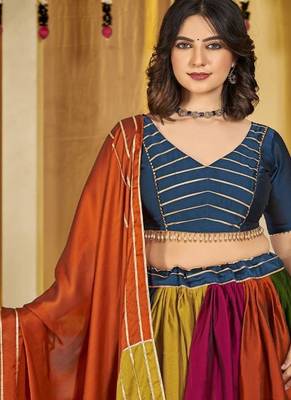 Embroidered Thread Work Semi Stitched Lehenga & Unstitched Blouse With Dupatta 3