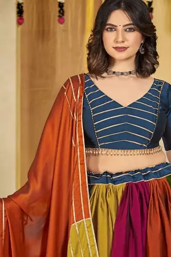 Embroidered Thread Work Semi Stitched Lehenga & Unstitched Blouse With Dupatta