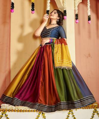 Embroidered Thread Work Semi Stitched Lehenga & Unstitched Blouse With Dupatta 4