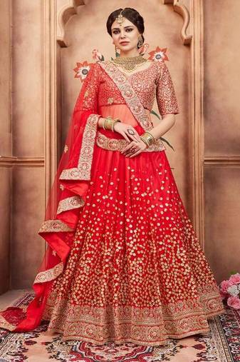 Floral Embroidered Semi Stitched Lehenga & Blouse With Dupatta