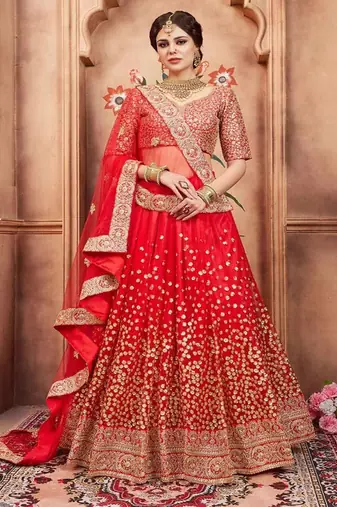 Floral Embroidered Semi Stitched Lehenga & Blouse With Dupatta