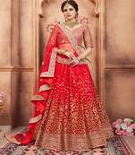 Floral Embroidered Semi Stitched Lehenga & Blouse With Dupatta