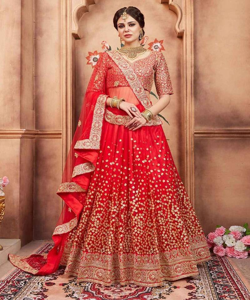 Floral Embroidered Semi Stitched Lehenga & Blouse With Dupatta