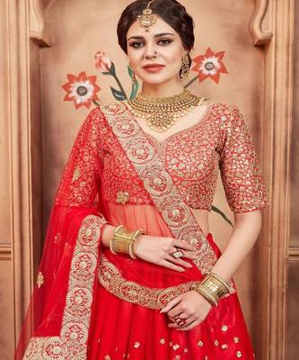 Floral Embroidered Semi Stitched Lehenga & Blouse With Dupatta 2