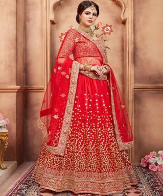 Floral Embroidered Semi Stitched Lehenga & Blouse With Dupatta 3