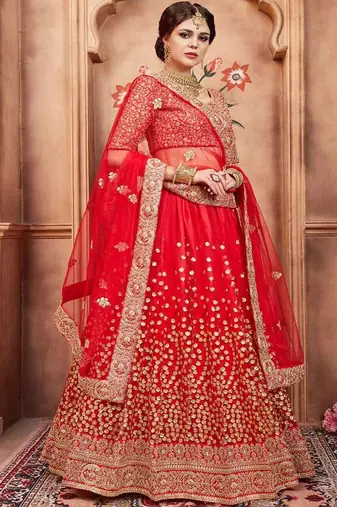 Floral Embroidered Semi Stitched Lehenga & Blouse With Dupatta