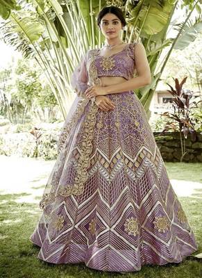 Embroidered Thread Work Semi Stitched Lehenga & Unstitched Blouse With Dupatta 1