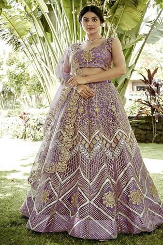 Embroidered Thread Work Semi Stitched Lehenga & Unstitched Blouse With Dupatta