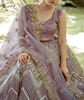 Embroidered Thread Work Semi Stitched Lehenga & Unstitched Blouse With Dupatta 2