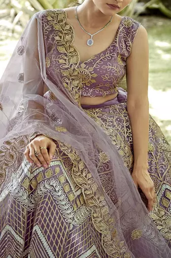 Embroidered Thread Work Semi Stitched Lehenga & Unstitched Blouse With Dupatta