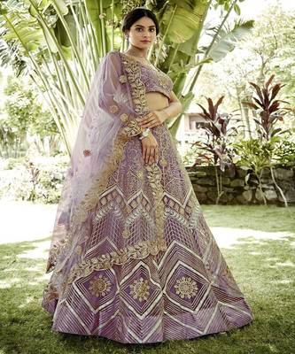 Embroidered Thread Work Semi Stitched Lehenga & Unstitched Blouse With Dupatta 3
