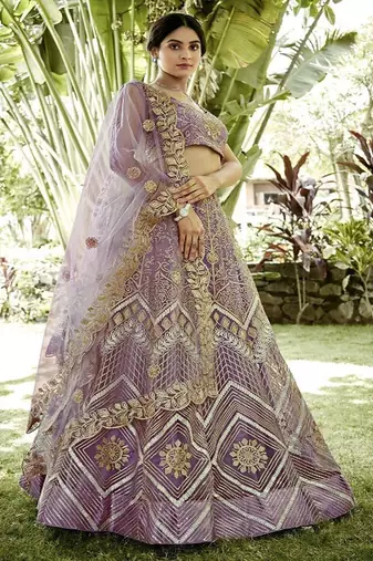Embroidered Thread Work Semi Stitched Lehenga & Unstitched Blouse With Dupatta