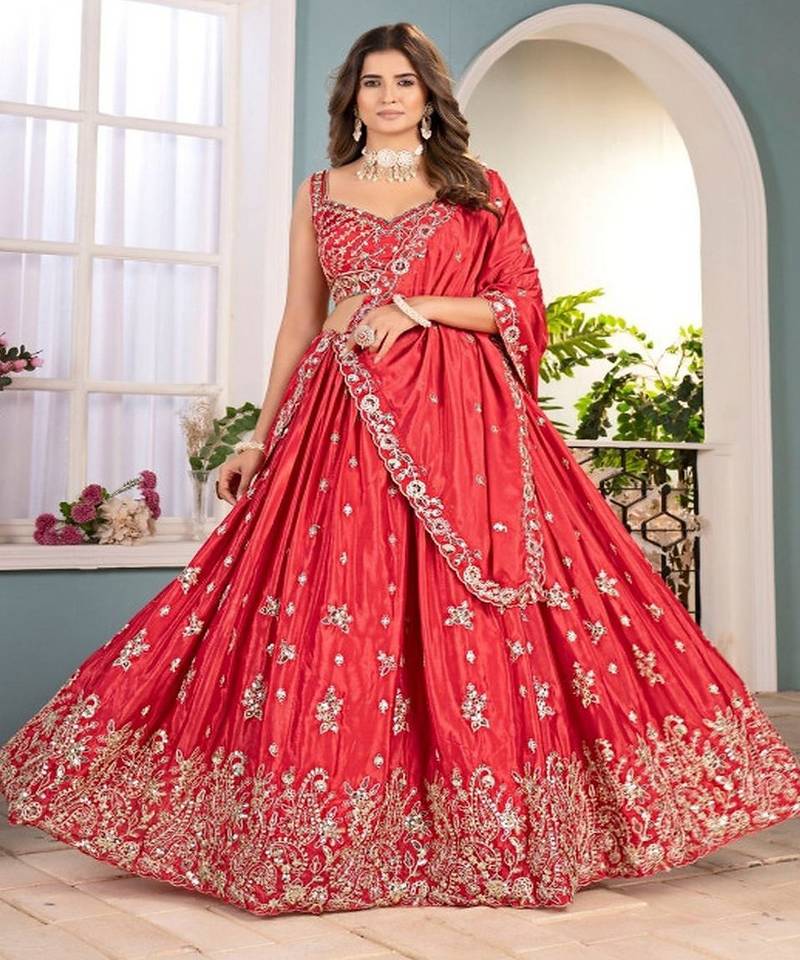 Embellished Beads and Stones Semi Stitched Lehenga & Unstitched Blouse With Dupatta