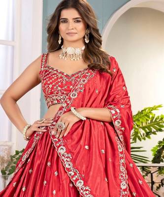 Embellished Beads and Stones Semi Stitched Lehenga & Unstitched Blouse With Dupatta 2