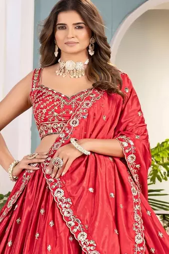 Embellished Beads and Stones Semi Stitched Lehenga & Unstitched Blouse With Dupatta