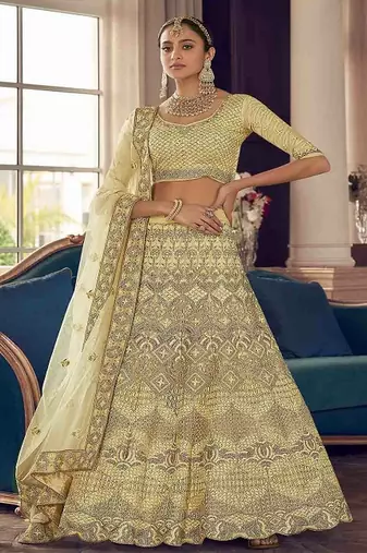 Embroidered Semi Stitched Lehenga & Blouse With Dupatta