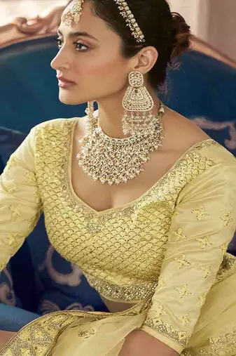 Embroidered Semi Stitched Lehenga & Blouse With Dupatta