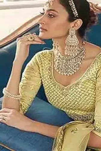 Embroidered Semi Stitched Lehenga & Blouse With Dupatta