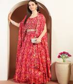 Printed & Embellished Lehenga Choli With Cape