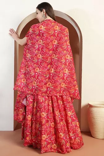 Printed & Embellished Lehenga Choli With Cape