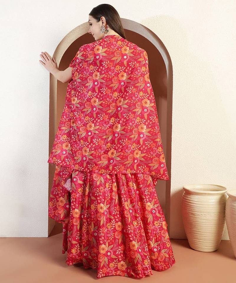 Printed & Embellished Lehenga Choli With Cape