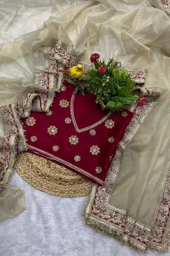 Off White Color Embroidery work And Sequins with Cording And Dori Work  Twill Net Saree