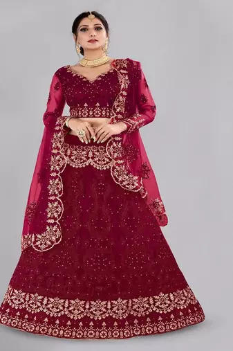 Embroidered Thread Work Semi Stitched Lehenga & Unstitched Blouse With Dupatta