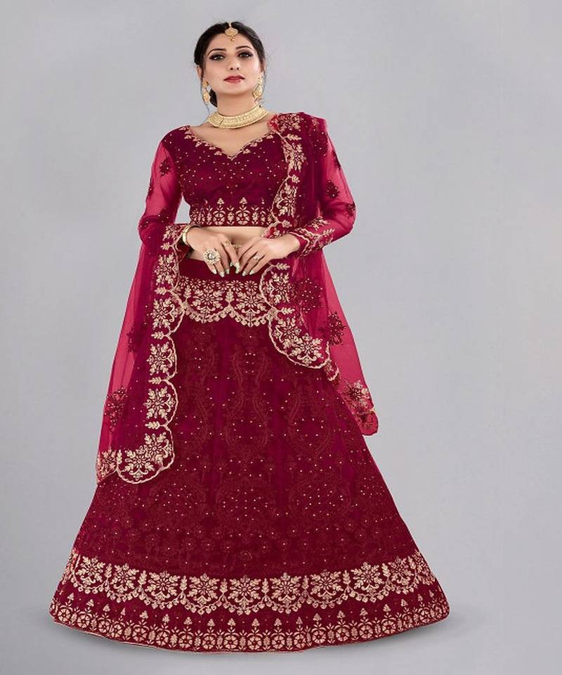 Embroidered Thread Work Semi Stitched Lehenga & Unstitched Blouse With Dupatta