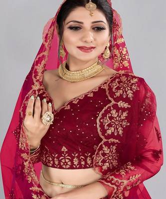 Embroidered Thread Work Semi Stitched Lehenga & Unstitched Blouse With Dupatta 2
