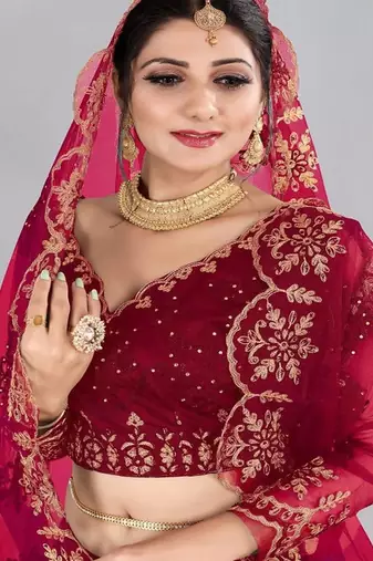 Embroidered Thread Work Semi Stitched Lehenga & Unstitched Blouse With Dupatta