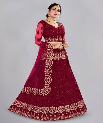 Embroidered Thread Work Semi Stitched Lehenga & Unstitched Blouse With Dupatta 3