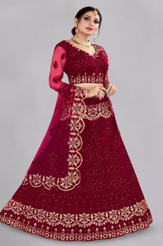 Embroidered Thread Work Semi Stitched Lehenga & Unstitched Blouse With Dupatta