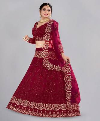 Embroidered Thread Work Semi Stitched Lehenga & Unstitched Blouse With Dupatta 4