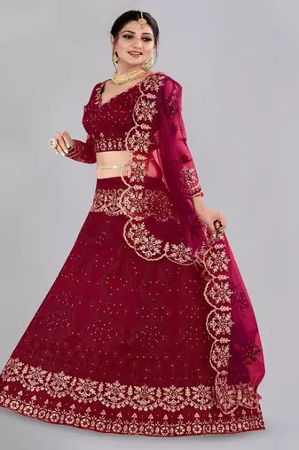 Embroidered Thread Work Semi Stitched Lehenga & Unstitched Blouse With Dupatta