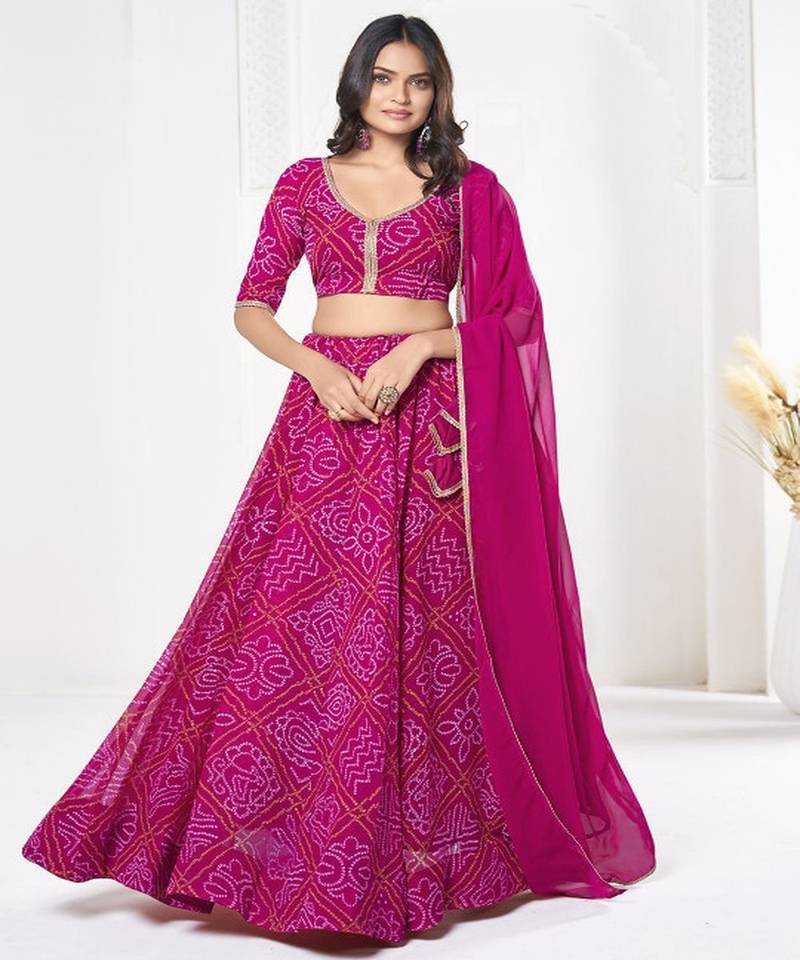 Printed Semi Stitched Lehenga & Unstitched Blouse With Dupatta