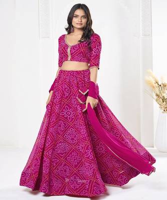 Printed Semi Stitched Lehenga & Unstitched Blouse With Dupatta 3