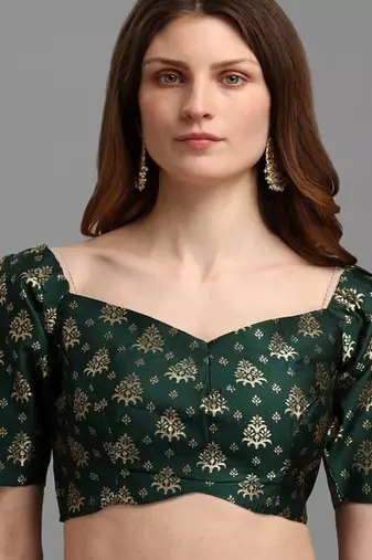 Green & Mustard Semi Stitched Lehenga & Unstitched Blouse With Dupatta