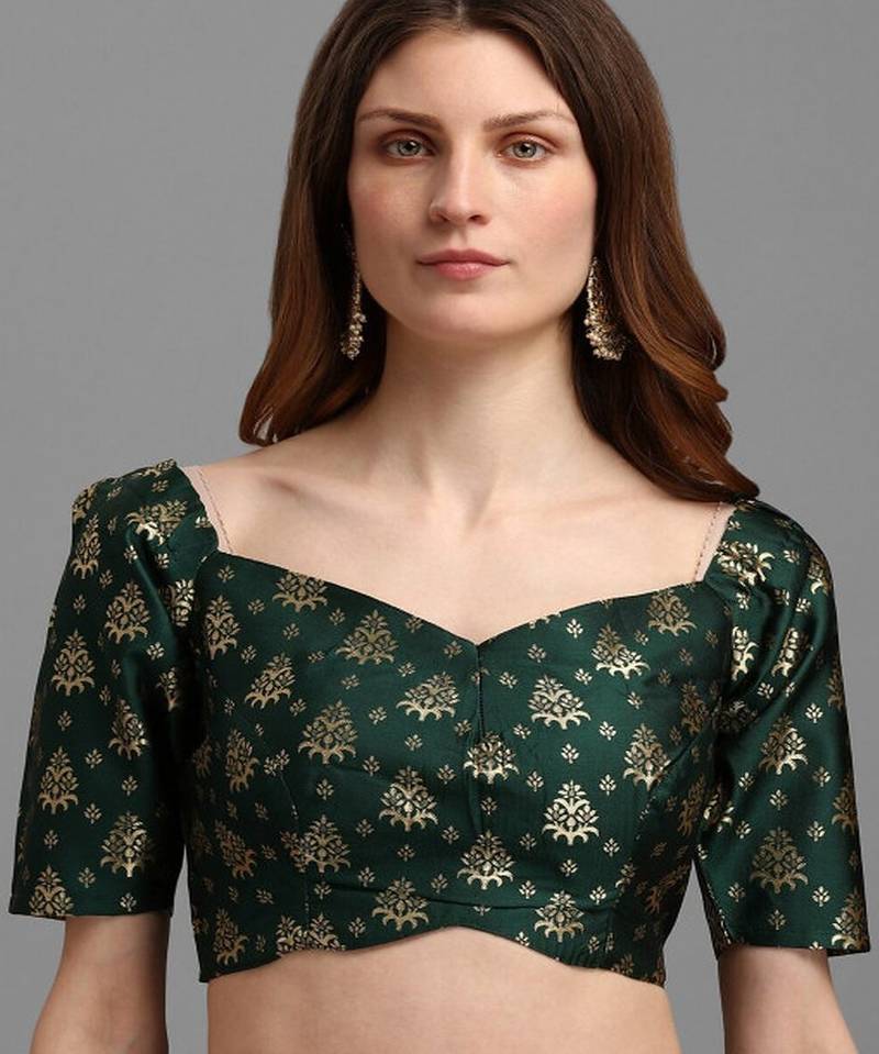 Green & Mustard Semi Stitched Lehenga & Unstitched Blouse With Dupatta